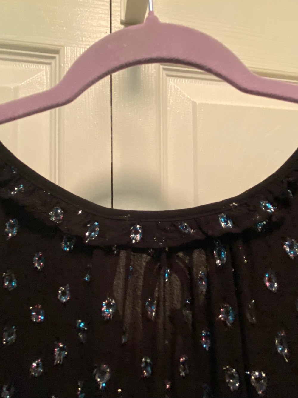 LOFT  Black Peasant Long Sleeve Blouse with metallic color dots Size Large - Picture 10 of 11